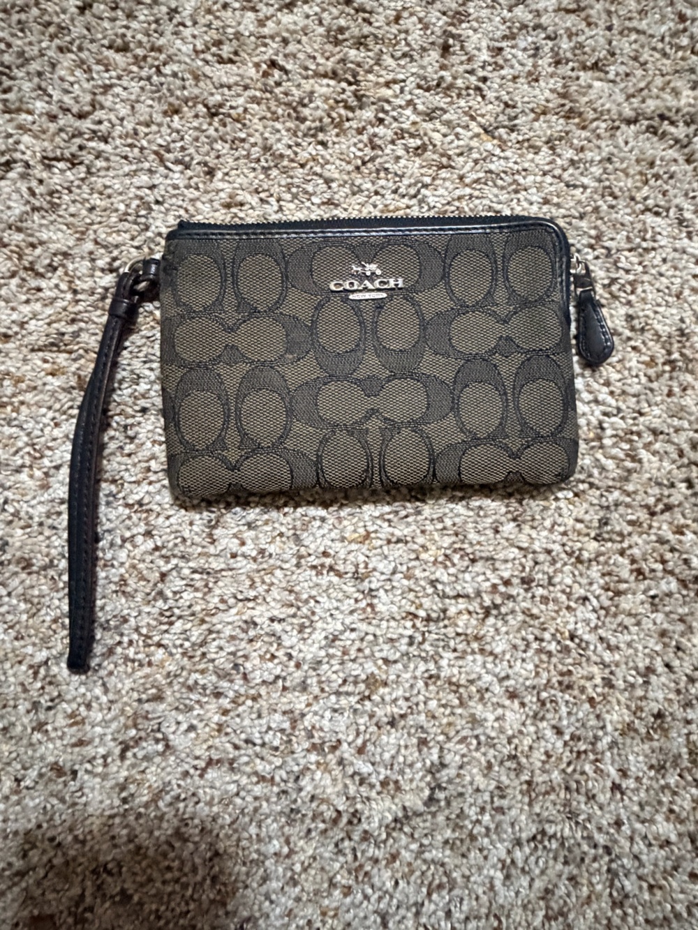 Coach Brown and Black Signature Canvas Wristlet